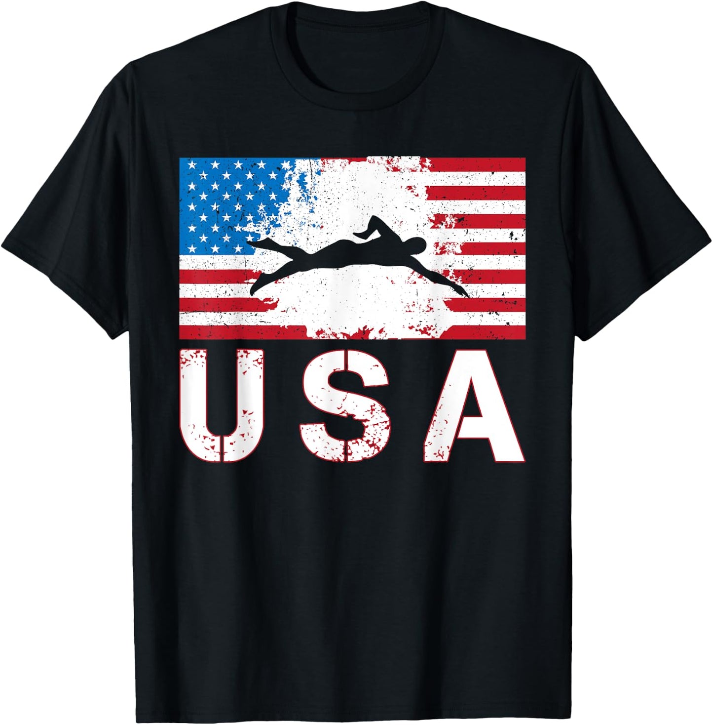 Swimming USA team American flag US swimmer men women kids T-Shirt - T-Shirt | Black