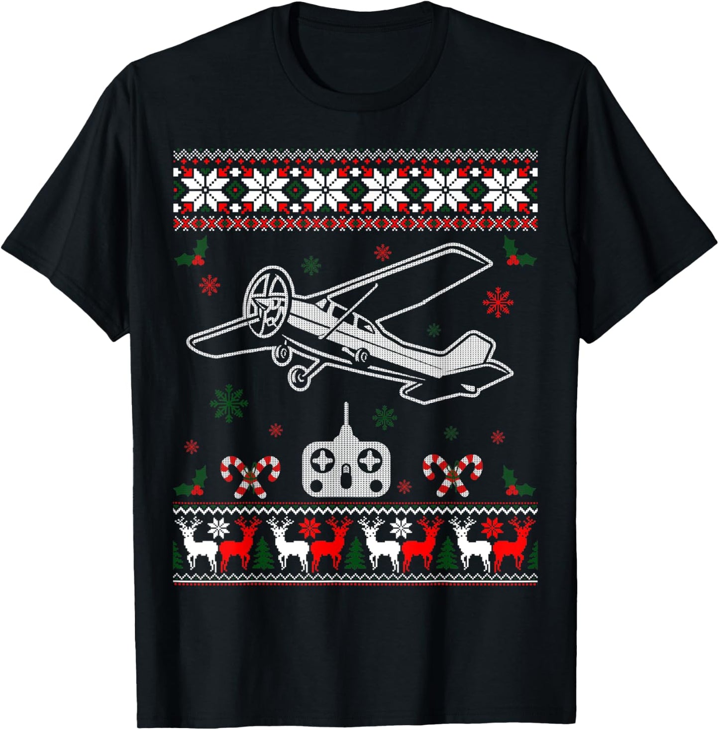 RC Plane Remote Control Plane Christmas Ugly Xmas Sweater T-Shirt - T-Shirt | Black