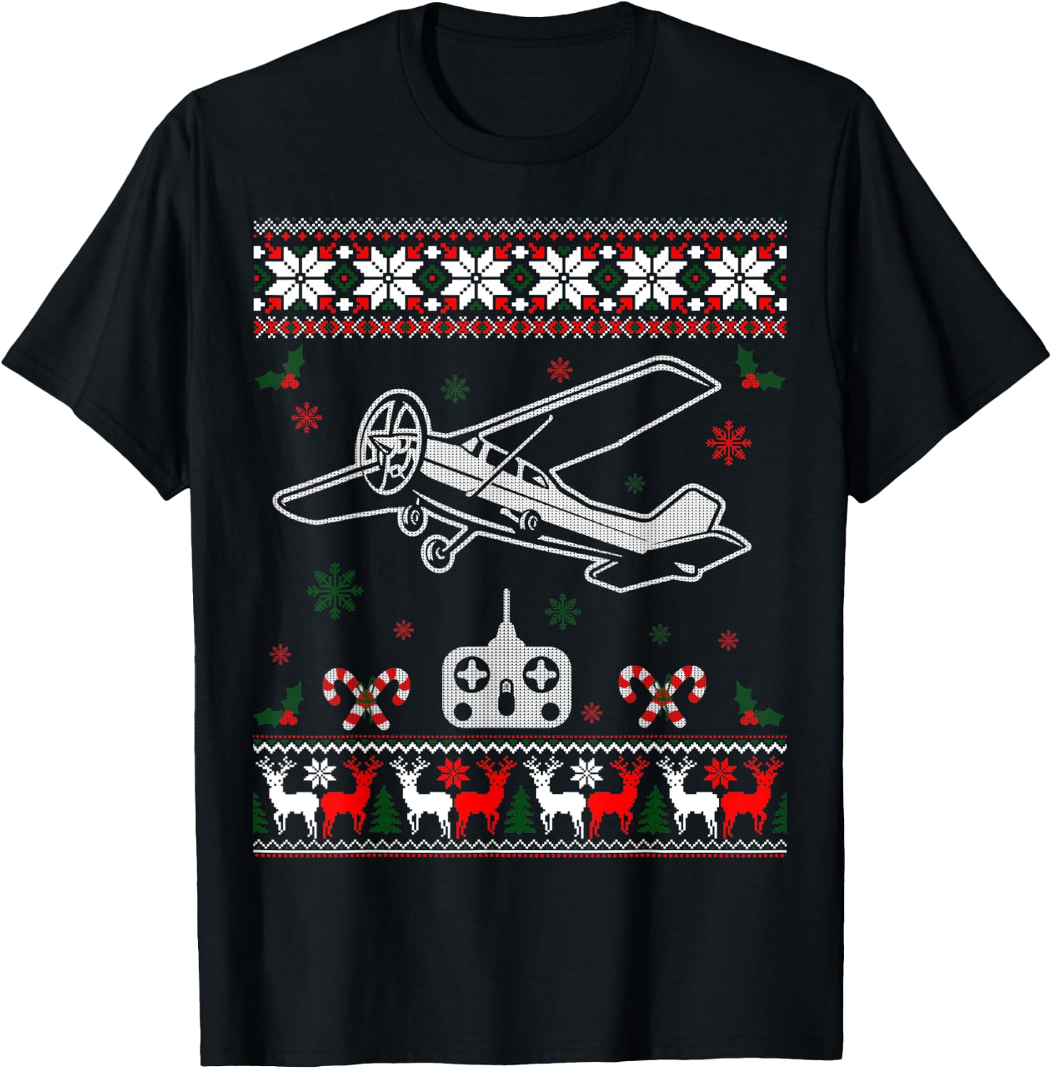 RC Plane Remote Control Plane Christmas Ugly Xmas Sweater T-Shirt - T-Shirt | Black