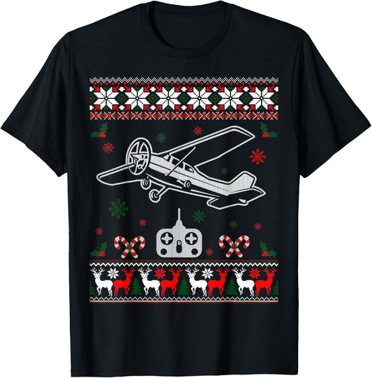 RC Plane Remote Control Plane Christmas Ugly Xmas Sweater T-Shirt - T-Shirt | Black