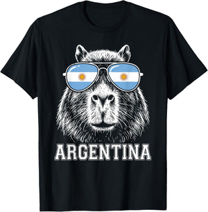 Argentinian Capybara Argentina Flag Sunglasses Argentine T-Shirt - T-Shirt | Black
