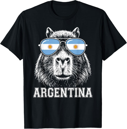 Argentinian Capybara Argentina Flag Sunglasses Argentine T-Shirt - T-Shirt | Black