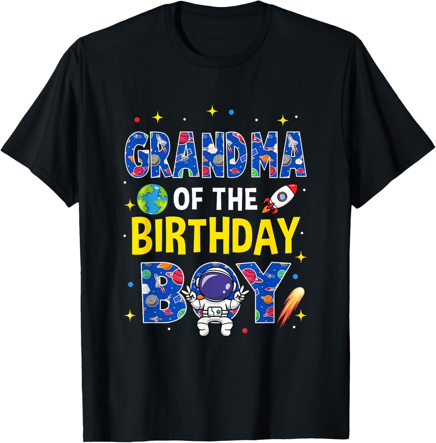 Grandma of The Birthday Boy Space Astronaut Family Birthday T-Shirt - T-Shirt | Black
