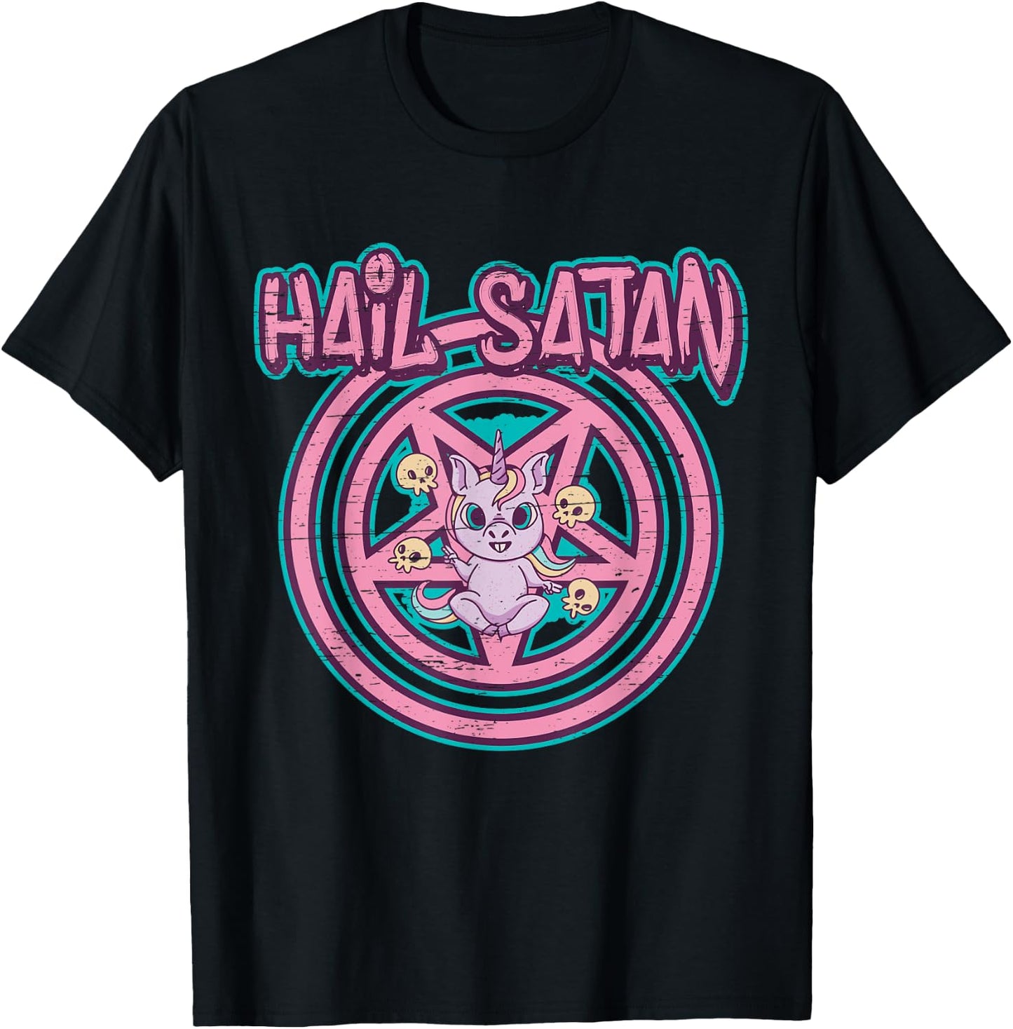 Hail Satan Death Metal Unicorn - Black Dark Rock Death Metal T-Shirt - T-Shirt | Black