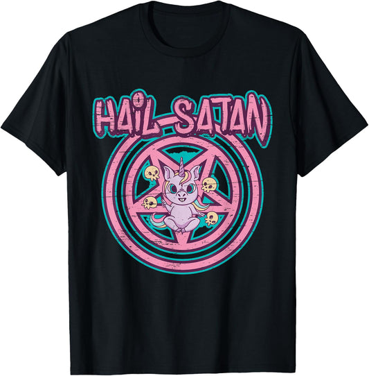 Hail Satan Death Metal Unicorn - Black Dark Rock Death Metal T-Shirt - T-Shirt | Black