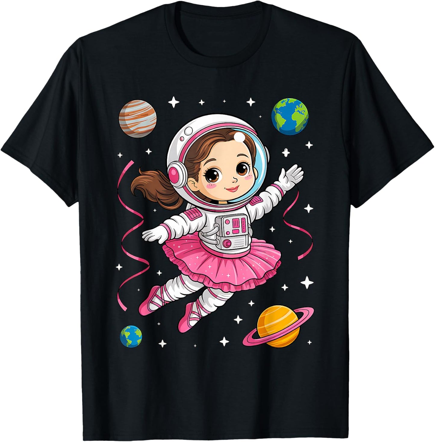 Ballerina Girl Space Astronaut T-Shirt - T-Shirt | Black