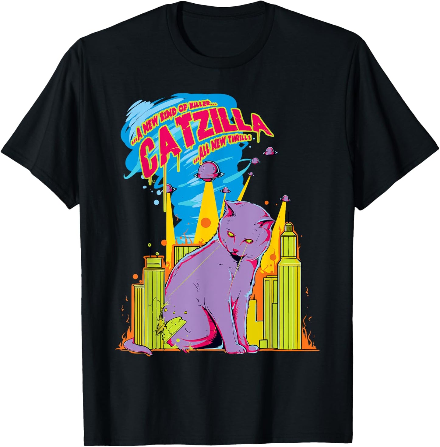Vintage Catzilla Cat Kitten Lover T-Shirt - T-Shirt | Black