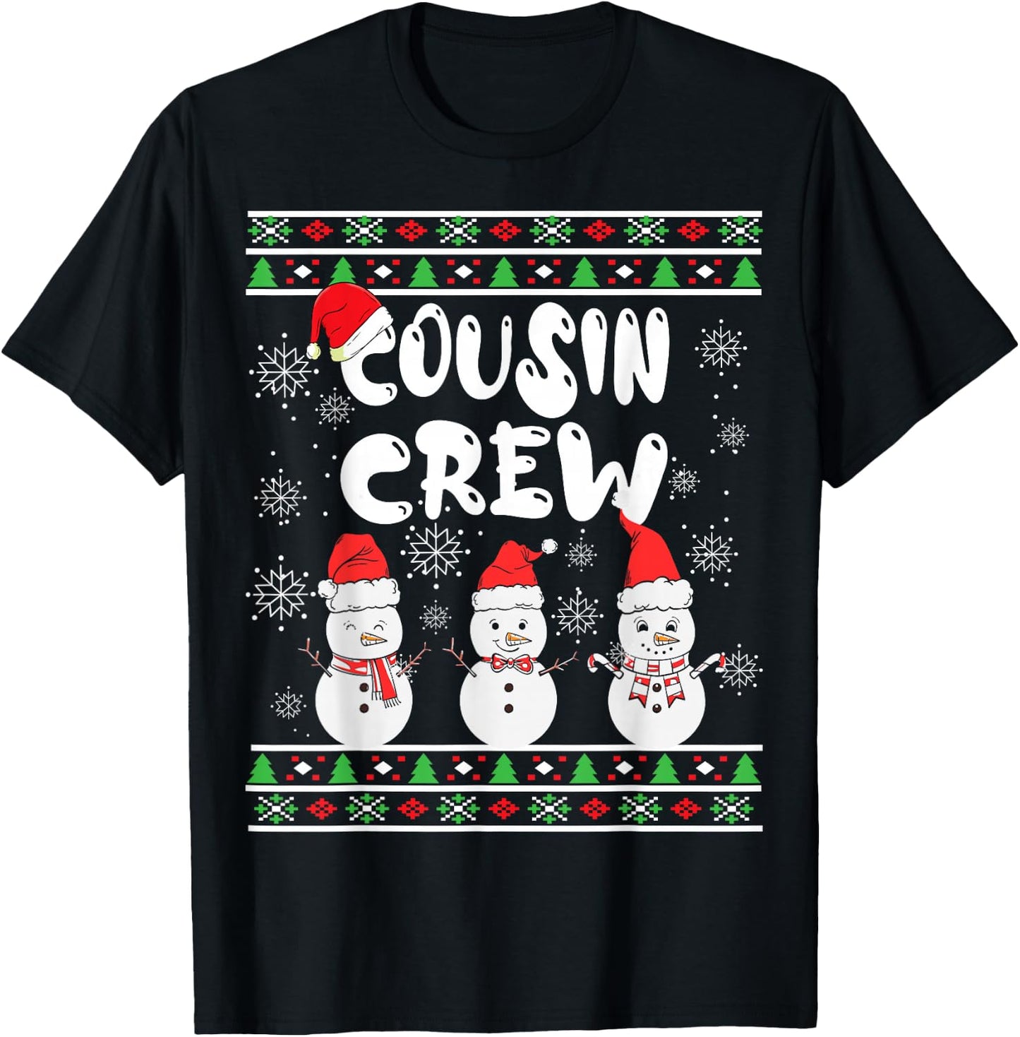 Cousin Crew Christmas Pajamas Snowmen Merry Xmas Family Boys T-Shirt - T-Shirt | Black