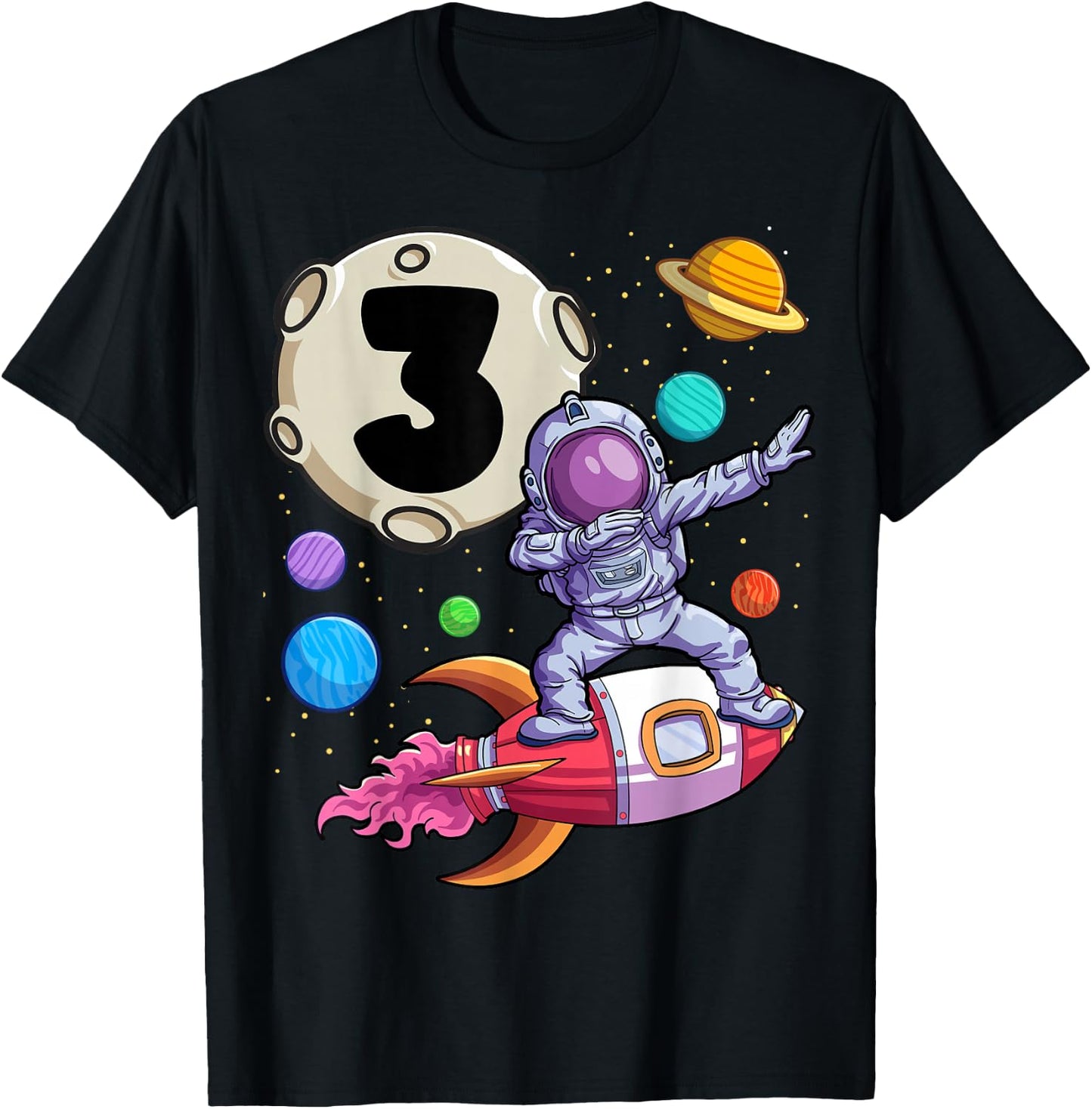Dabbing Astronaut 3 Yrs Old Birthday Boy Space 3rd Birthday T-Shirt - T-Shirt | Black