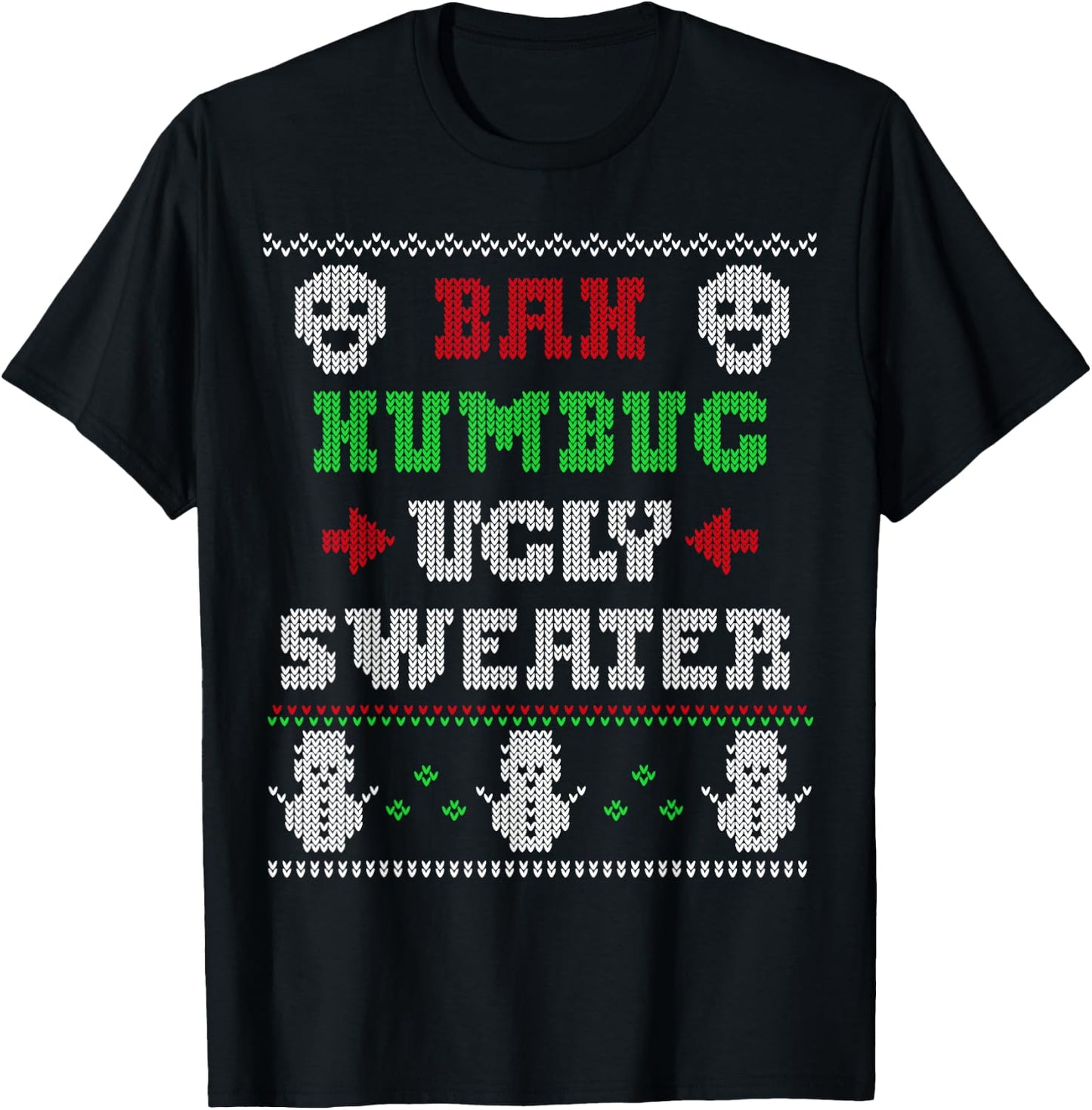 Bah Humbug Skull Santa's Favorite Christmas Pajama Sweater T-Shirt - T-Shirt | Black
