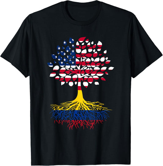 American Flag with Colombian Roots T-Shirt - T-Shirt | Black