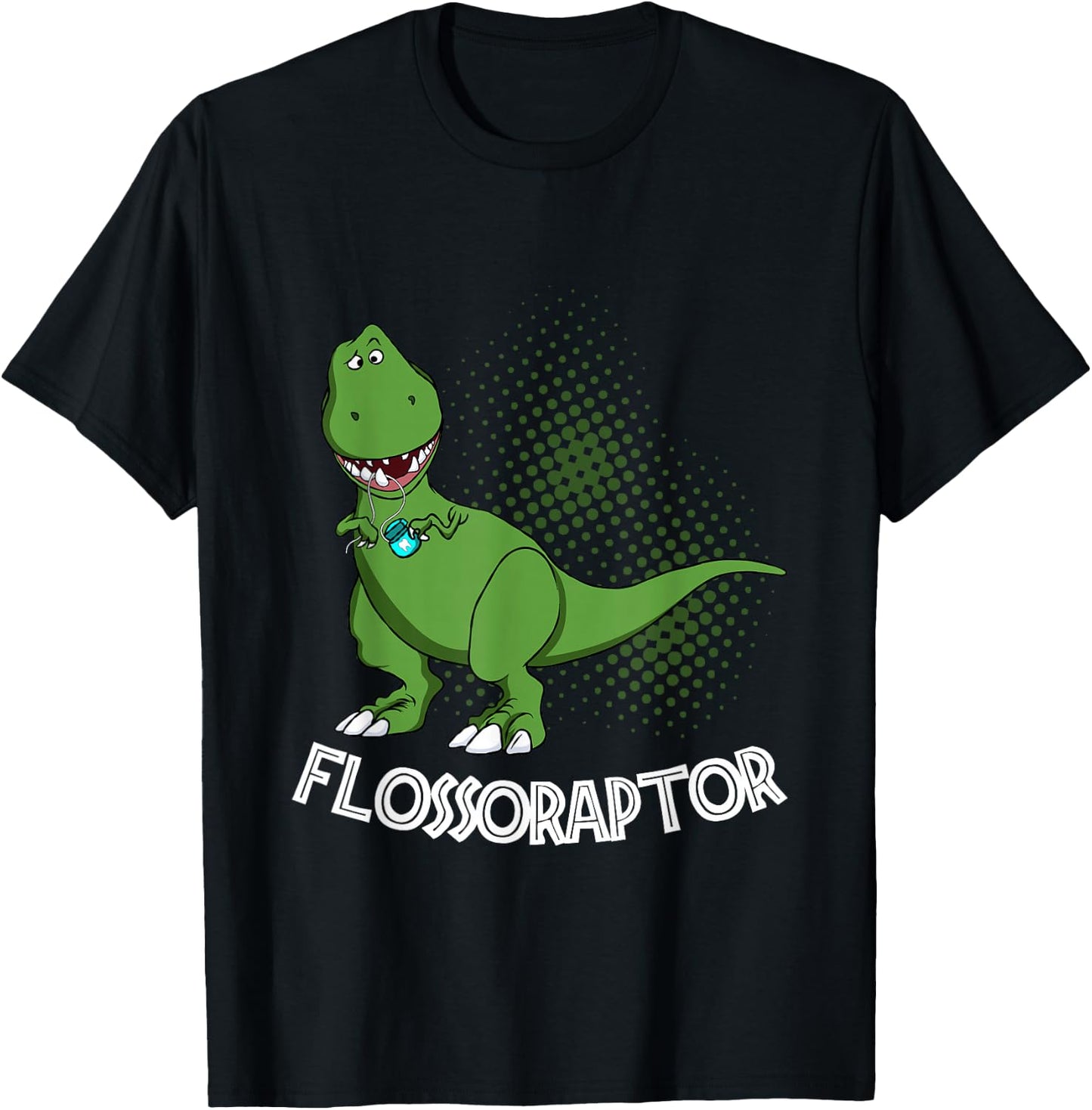 Flossoraptor Funny Dental Hygienist Dinosaur Lover T-Shirt - T-Shirt | Black