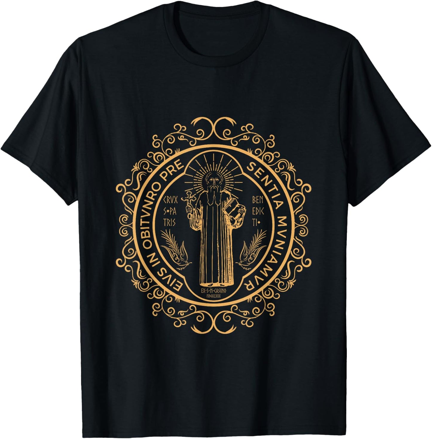 Saint Benedict Medal Catholic Print T-Shirt - T-Shirt | Black