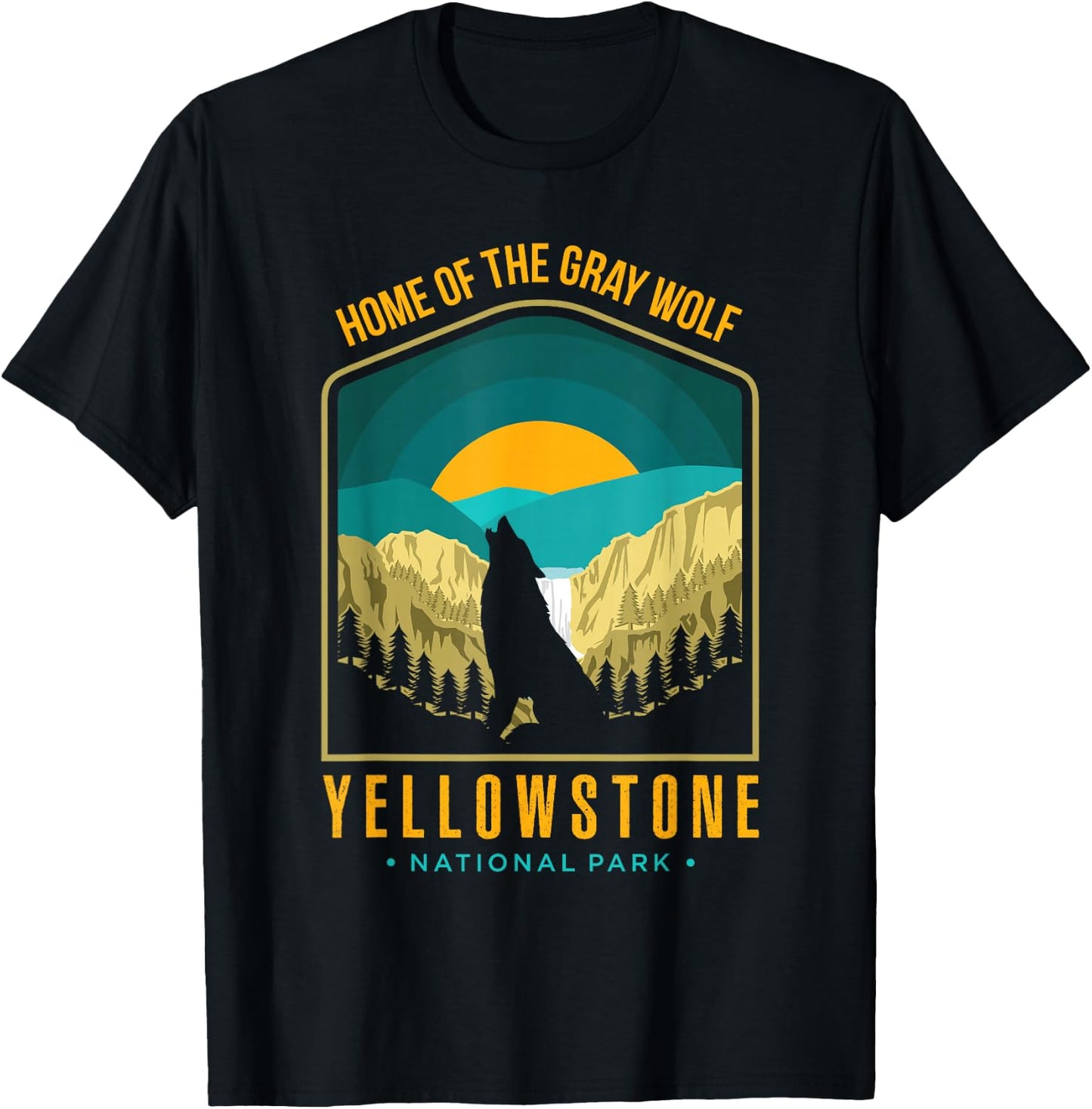 Yellowstone US National Park Wolf Wolves Lover Vintage Gift T-Shirt - T-Shirt | Black