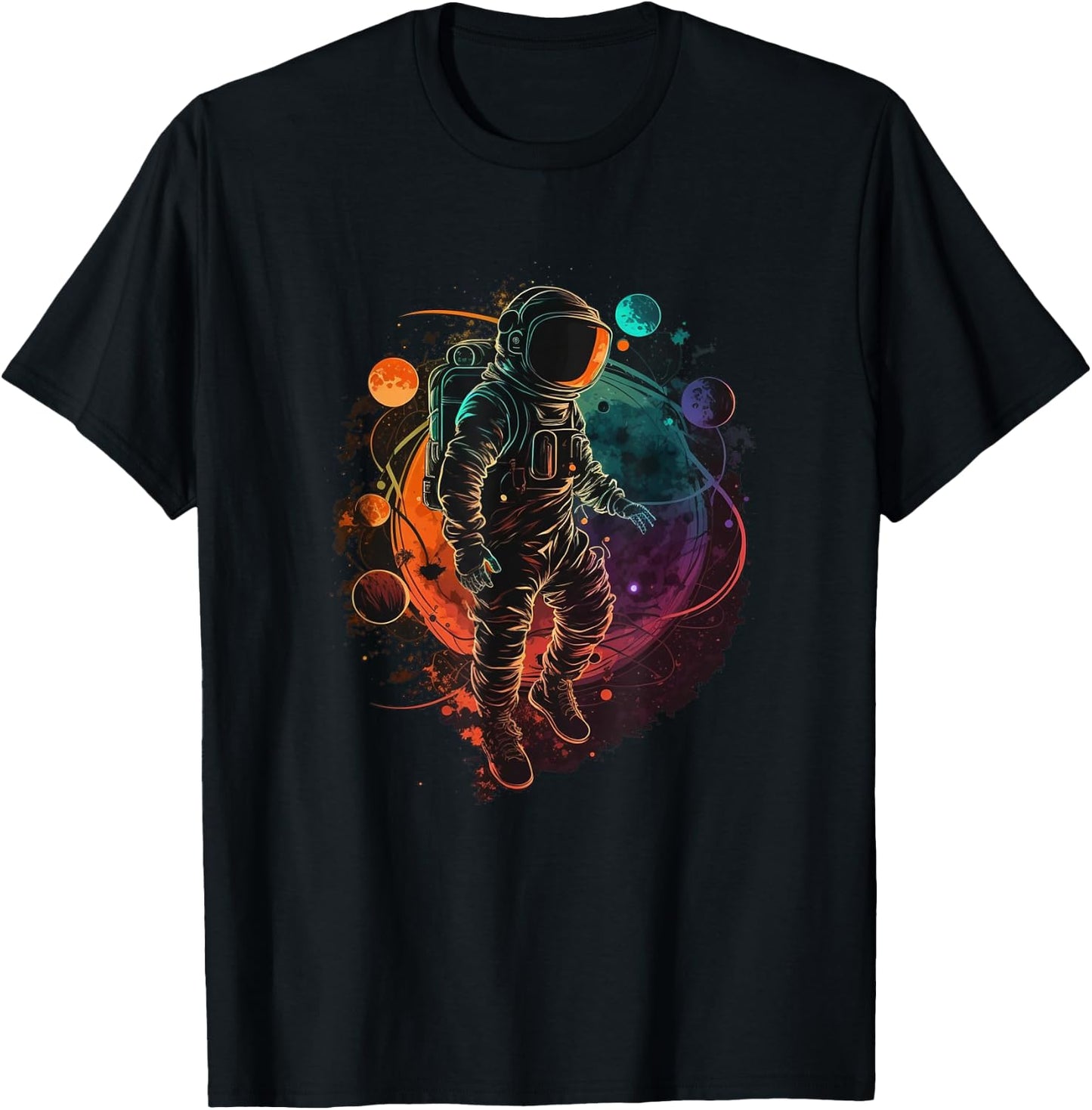 Astronaut Spaceman Universe Planets Galaxy T-Shirt - T-Shirt | Black
