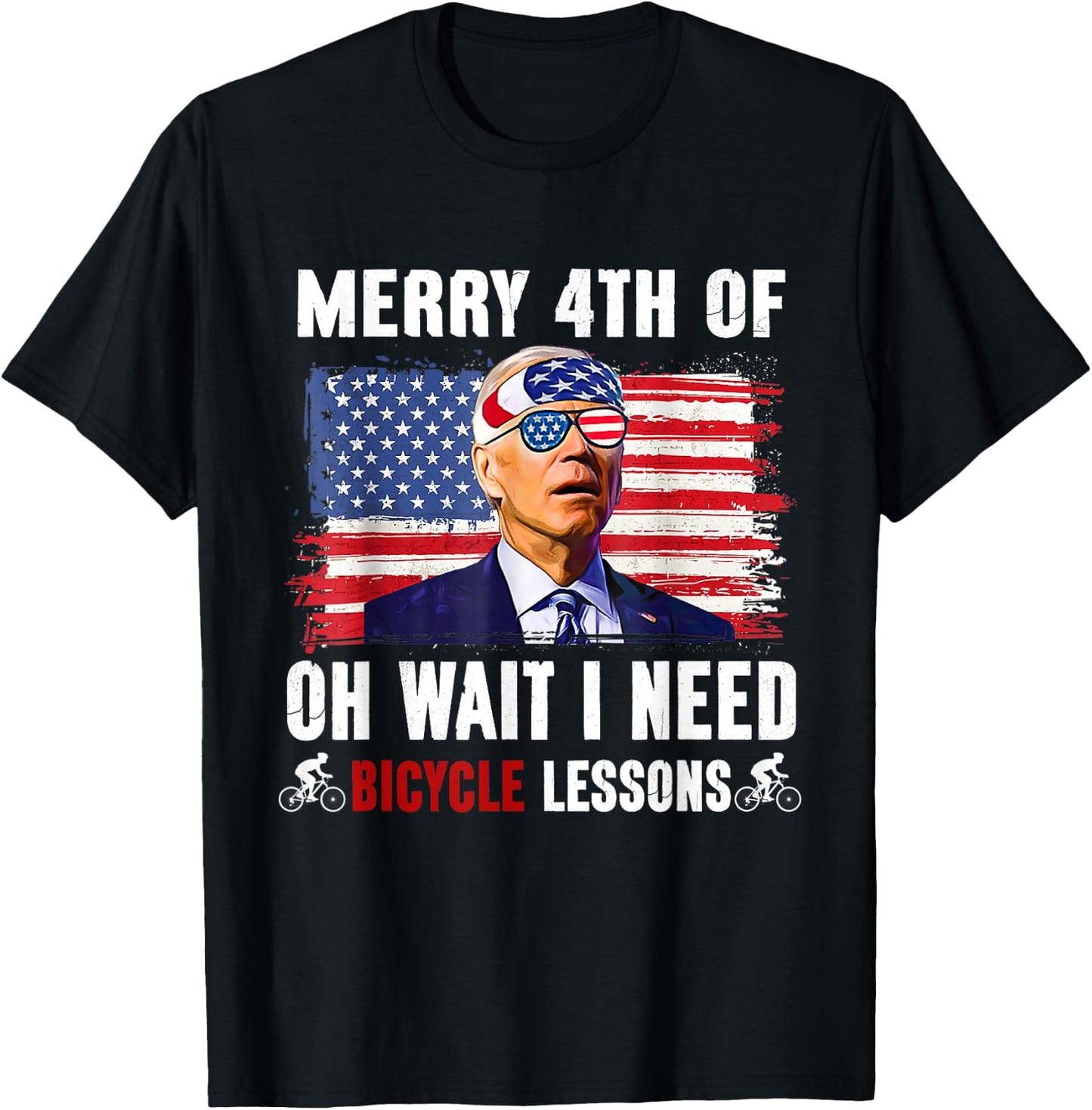 Merry 4th Of July Biden Bike Bicycle Falls Off Funny Men T-Shirt - T-Shirt | Black