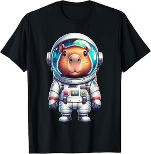 Cute Capybara Astronaut Helmet Space Men Women Kids T-Shirt - T-Shirt | Black