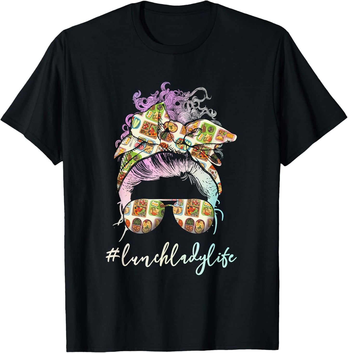 Lunch Lady Messy Hair Woman Bun Lunch Lady Life T-Shirt - T-Shirt | Black