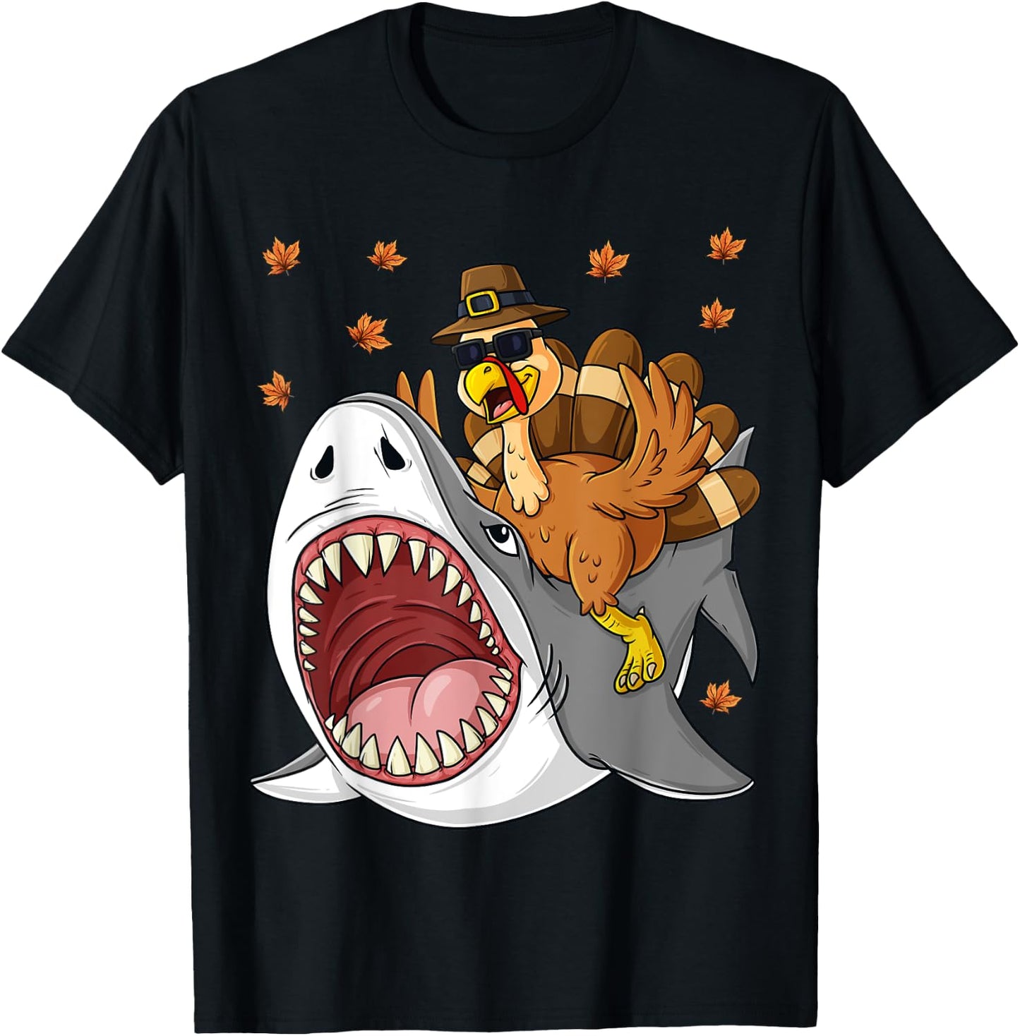 Thanksgiving Turkey Riding Shark Funny Toddler Boys Kids T-Shirt - T-Shirt | Black