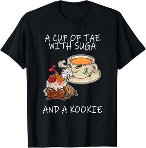 A Cup Of Tae Suga And A Kookie Funny Coffee Lover Foodie T-Shirt - T-Shirt | Black