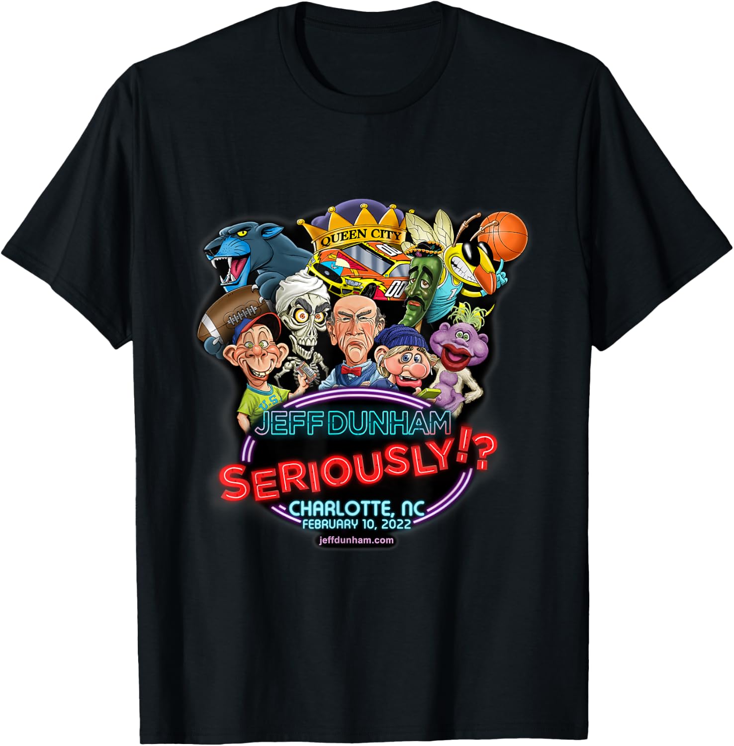 Jeff Dunham Charlotte, NC T-Shirt - T-Shirt | Black