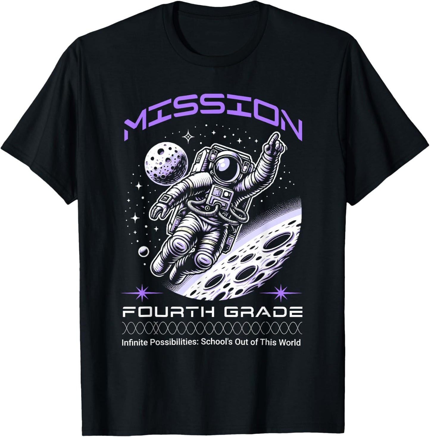 Fourth Grade Back To School Space Rocket Astronaut T-Shirt - T-Shirt | Black