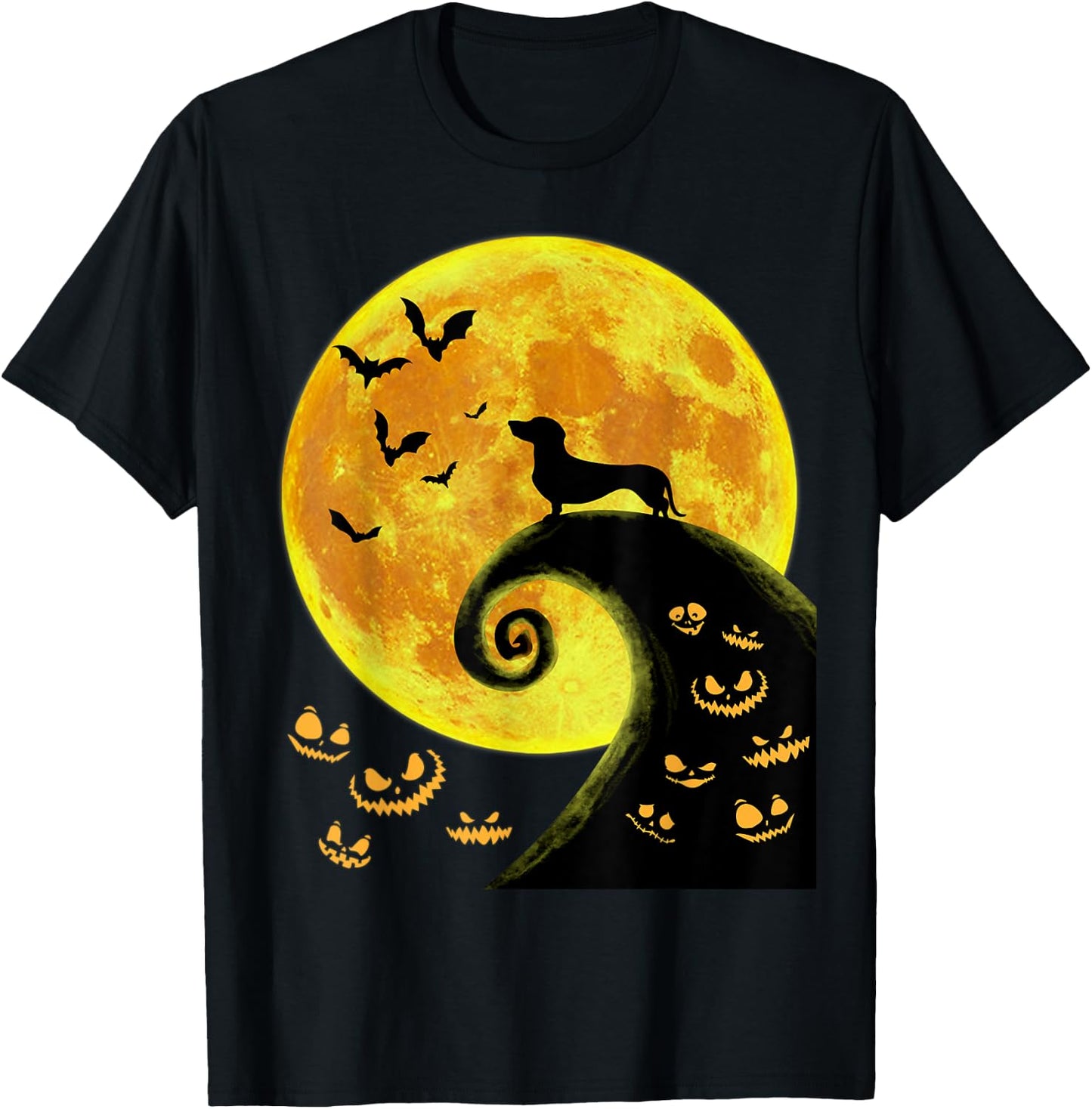 Funny Dachsund And Moon Halloween Costume Weiner Dog Lover T-Shirt - T-Shirt | Black