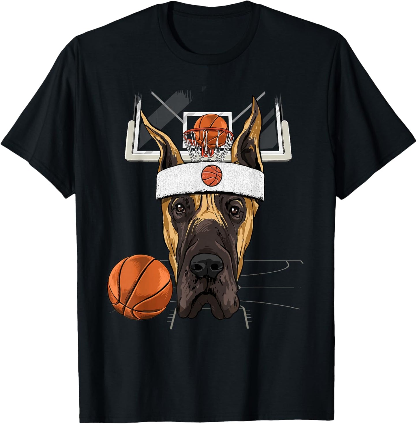 Great Dane Basketball Dog Lovers Basketball Player T-Shirt - T-Shirt | Black