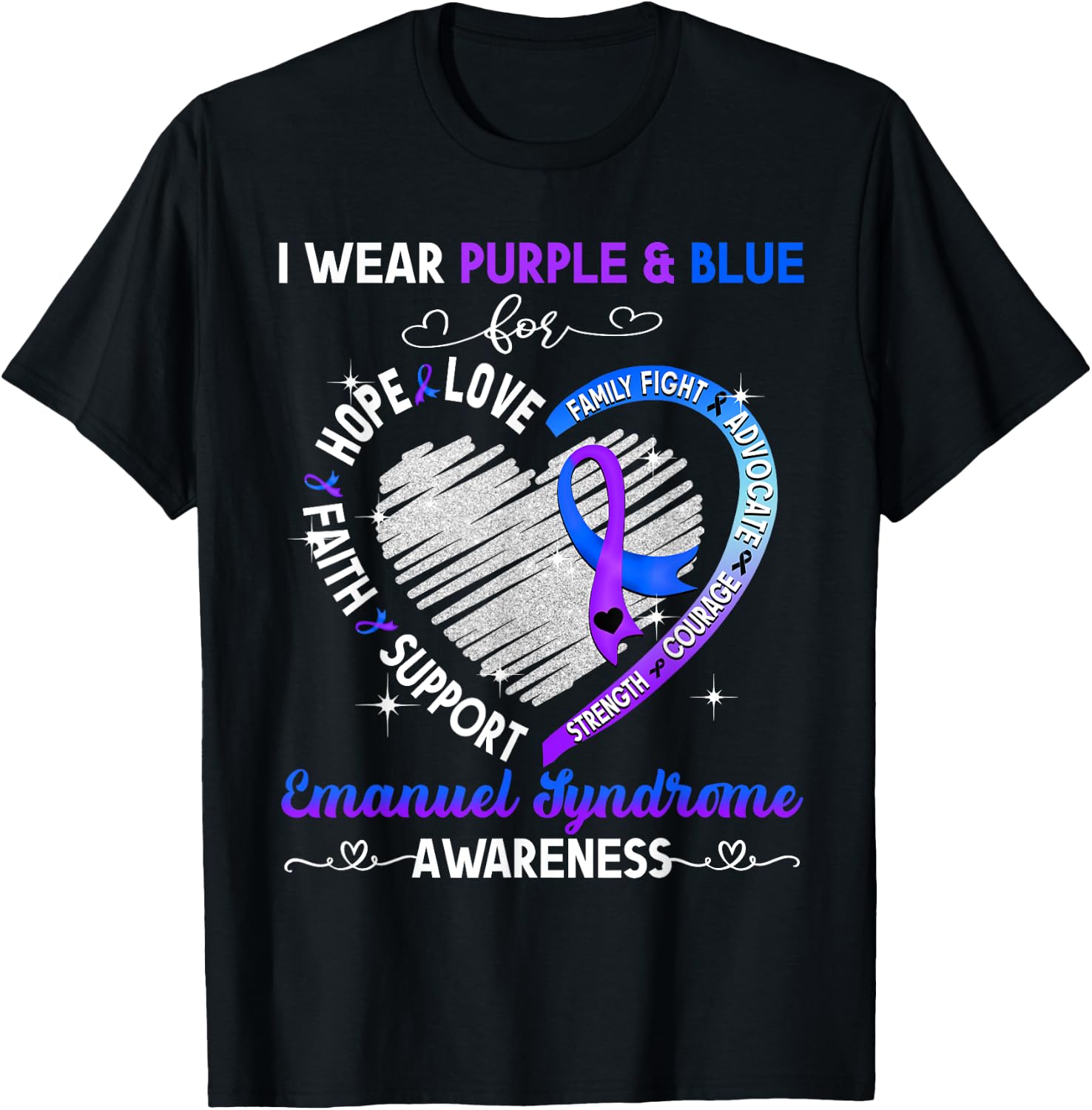 I Wear Purple & Blue For Emanuel Syndrome Awareness Gifts T-Shirt - T-Shirt | Black