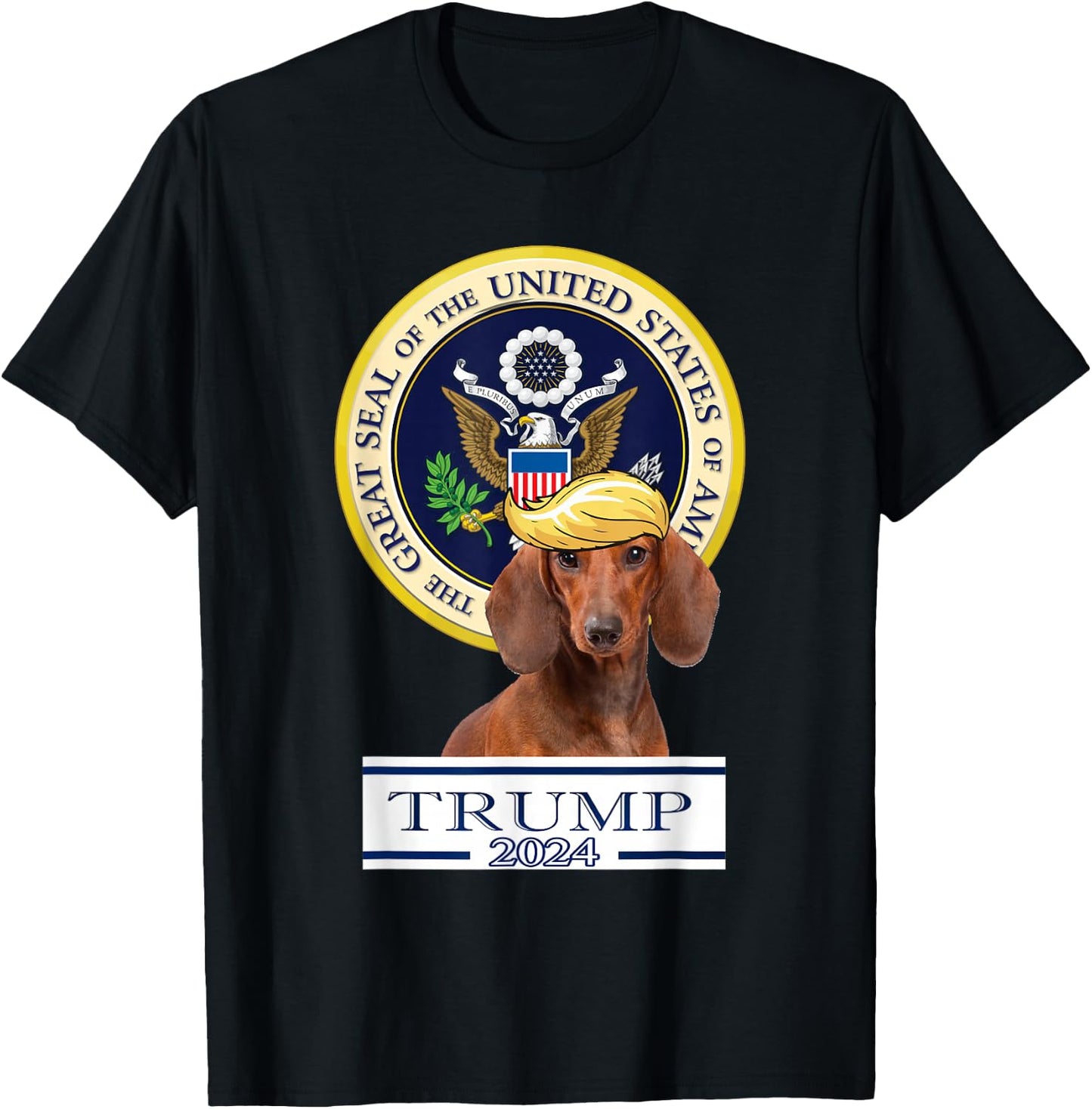Trump 2024 Dog Trump 2024 Dachshund , Adult , Grey, Short Sleeve, 3XL, Regular Fit, Cotton/Polyester Blend T-Shirt - T-Shirt | Black