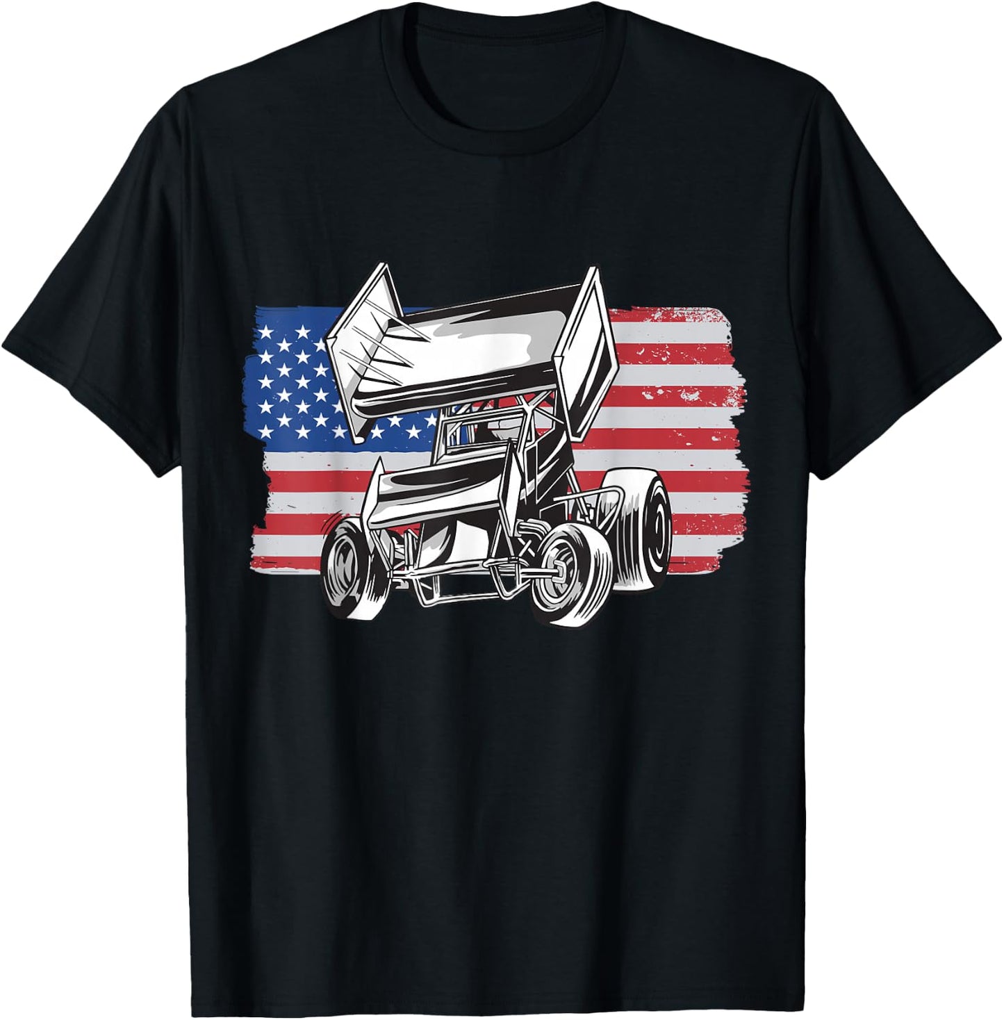 Sprint Car Racing USA Flag T-Shirt - T-Shirt | Black