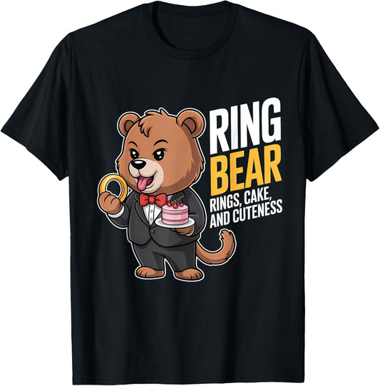 Ring Bearer Ring Security Funny Wedding Party Bear Ring Dude T-Shirt - T-Shirt | Black