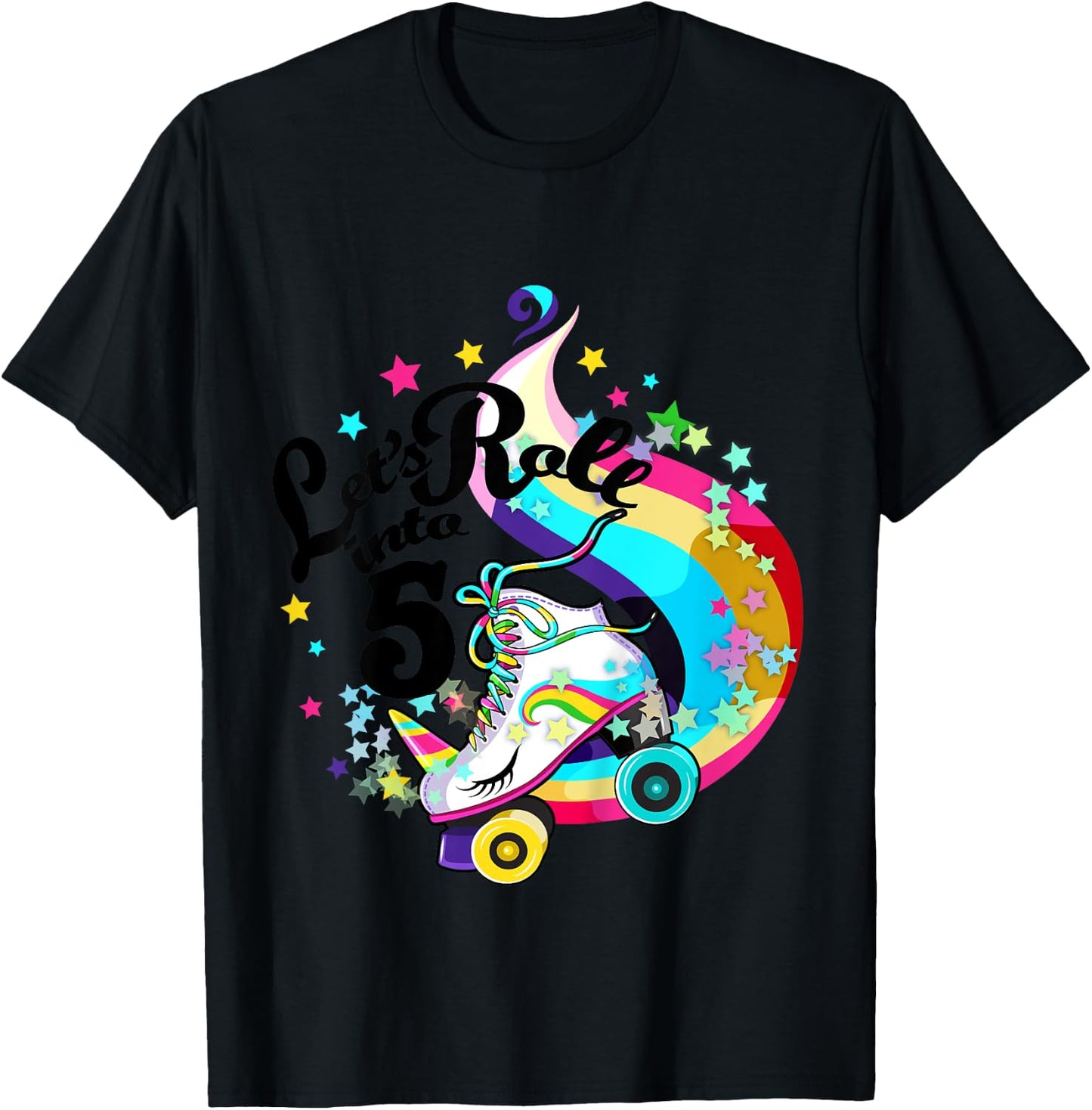 5 Year Old Birthday Shirt Girl Roller Skate Unicorn Outfit T-Shirt - T-Shirt | Black