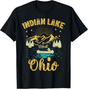 Summer Vacation Retro Mountain Ohio Indian Lake Men Women Kids T-Shirt - T-Shirt | Black