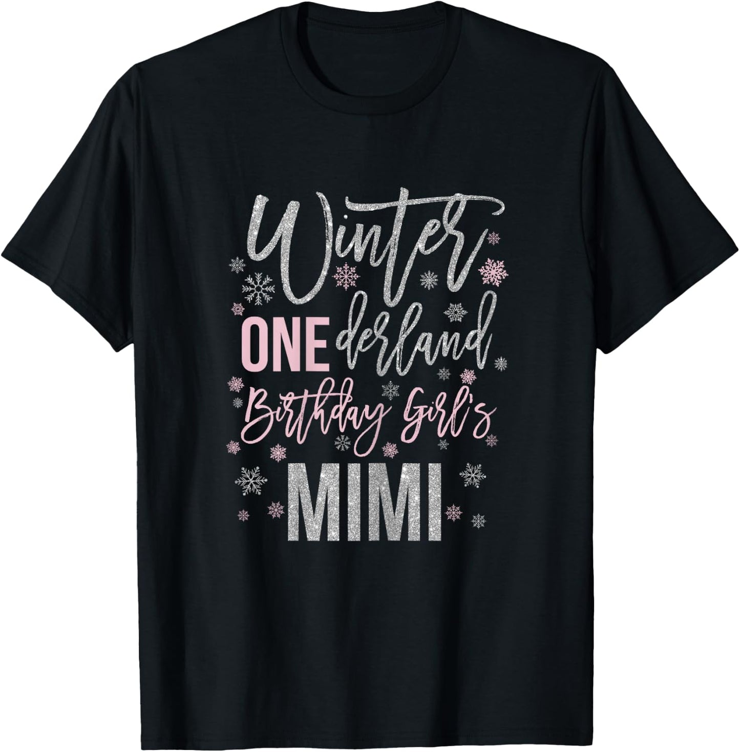 Mimi Pink Winter Onederland 1st Birthday Snowflake Matching T-Shirt - T-Shirt | Black