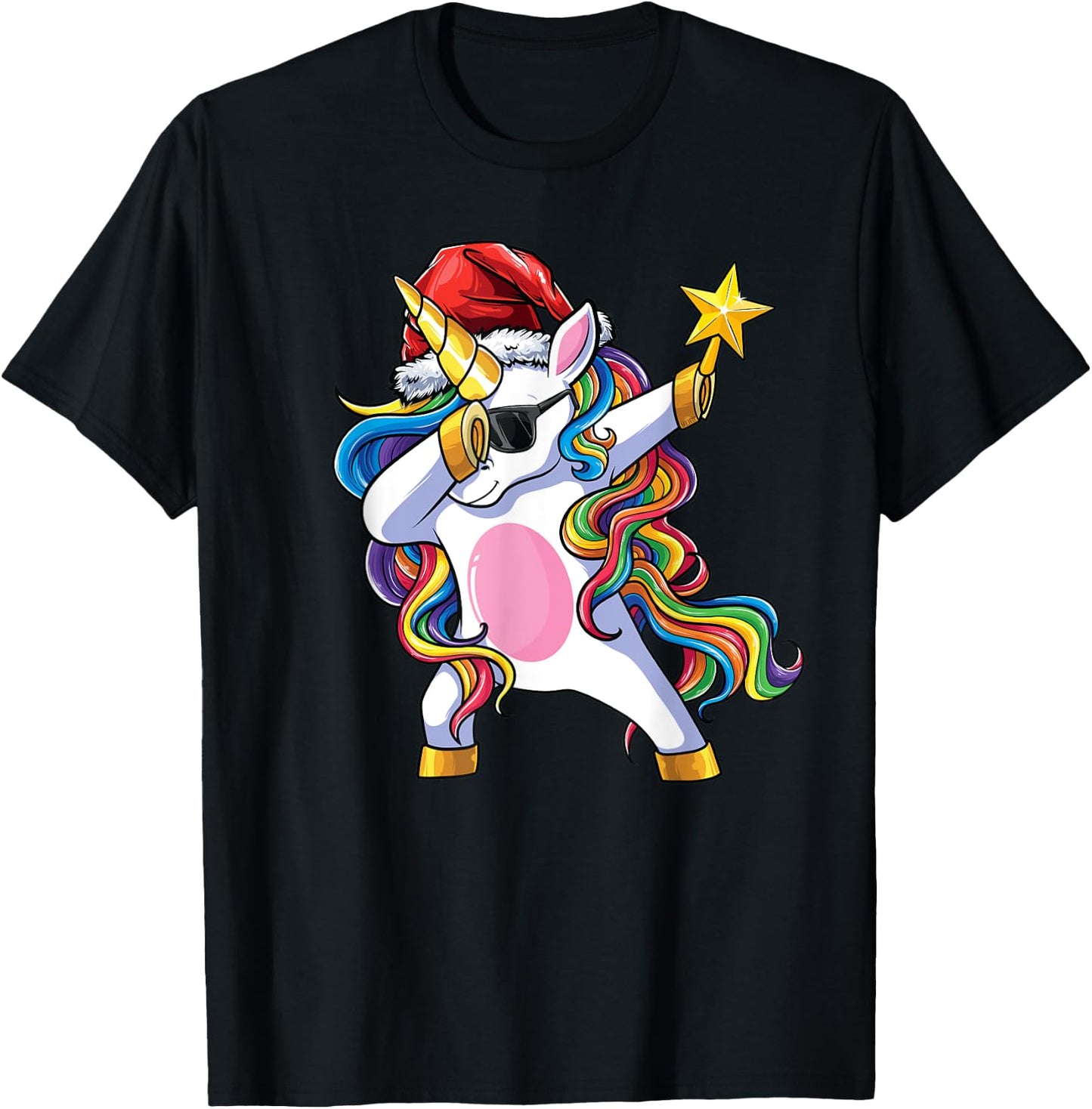 Unicorn Christmas Tree Lights Christmas Dabbing Unicorn T-Shirt - T-Shirt | Black