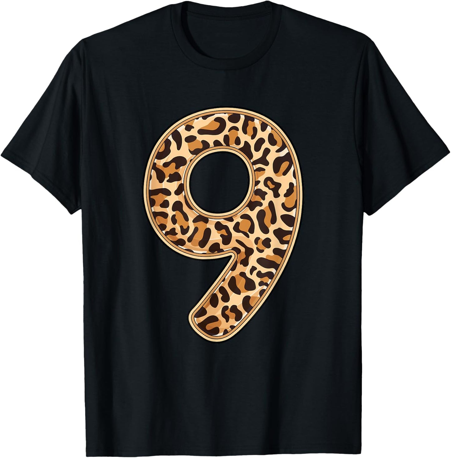Leopard 9th Birthday Party Nine 9 Years Old Wild Cats Kids T-Shirt - T-Shirt | Black