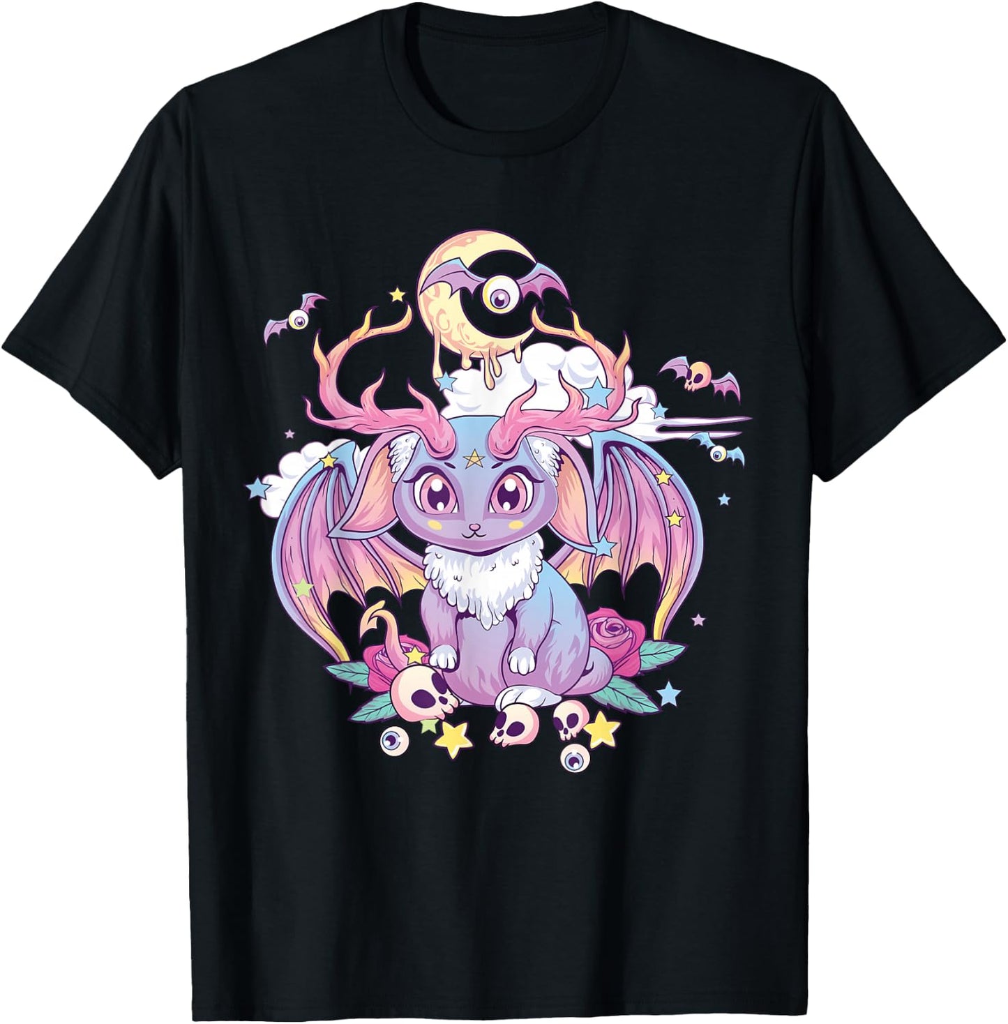 Pastel Goth Creepy Occult Satanic Jackalope Kawaii Menhera T-Shirt - T-Shirt | Black