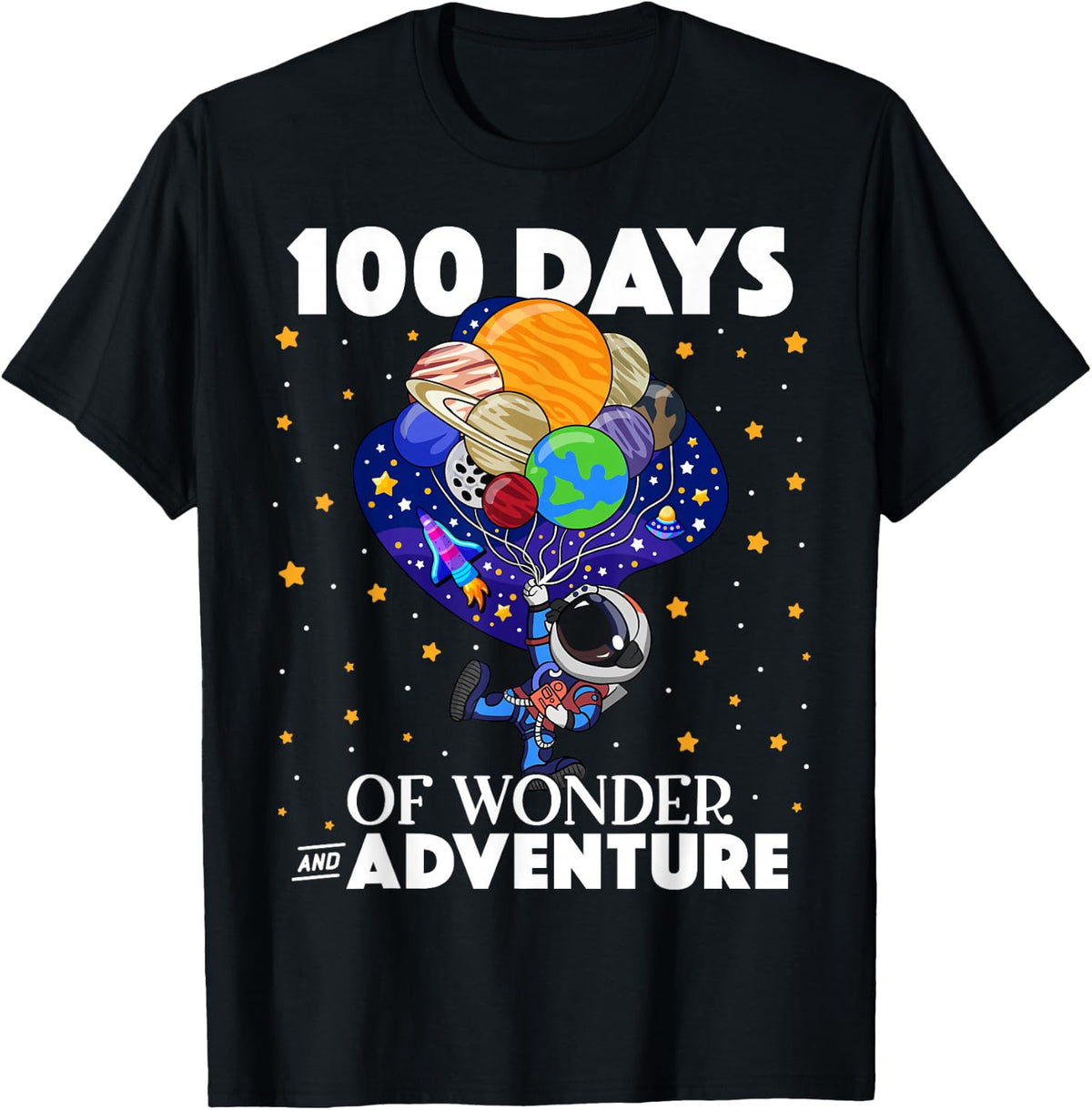 100 Days of School Astronaut Space Boys Kids 100th Day T-Shirt - T-Shirt | Black