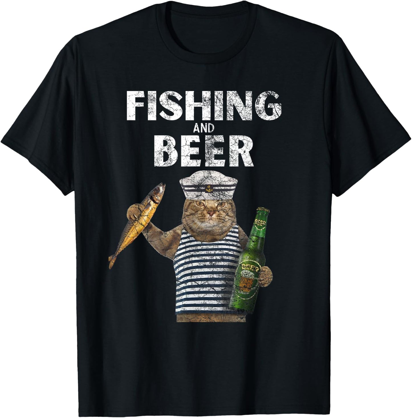 Fishing & Beer Funny Cat T-Shirt - T-Shirt | Black