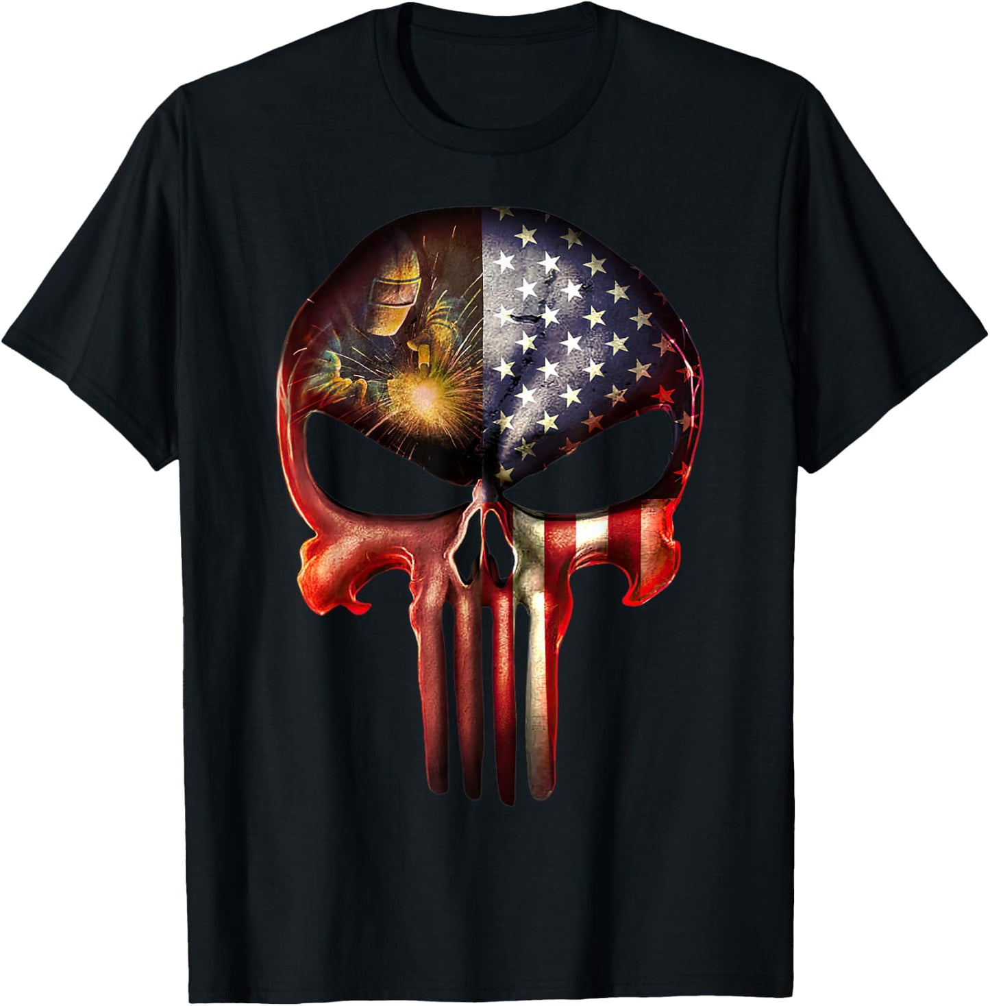 Welder American Flag Black Skull Patriotic Men's T-Shirt - T-Shirt | Black