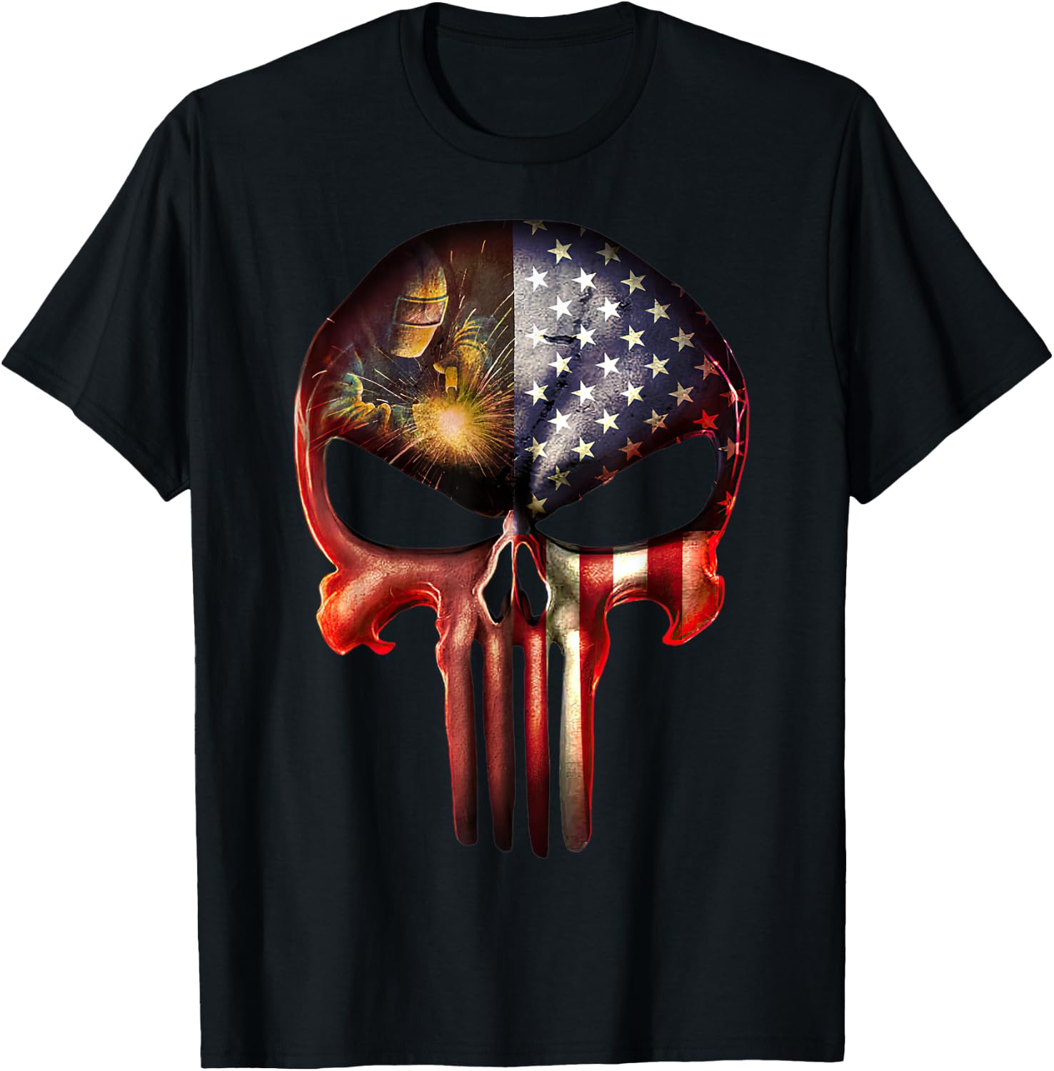 Welder American Flag Black Skull Patriotic Men's T-Shirt - T-Shirt | Black