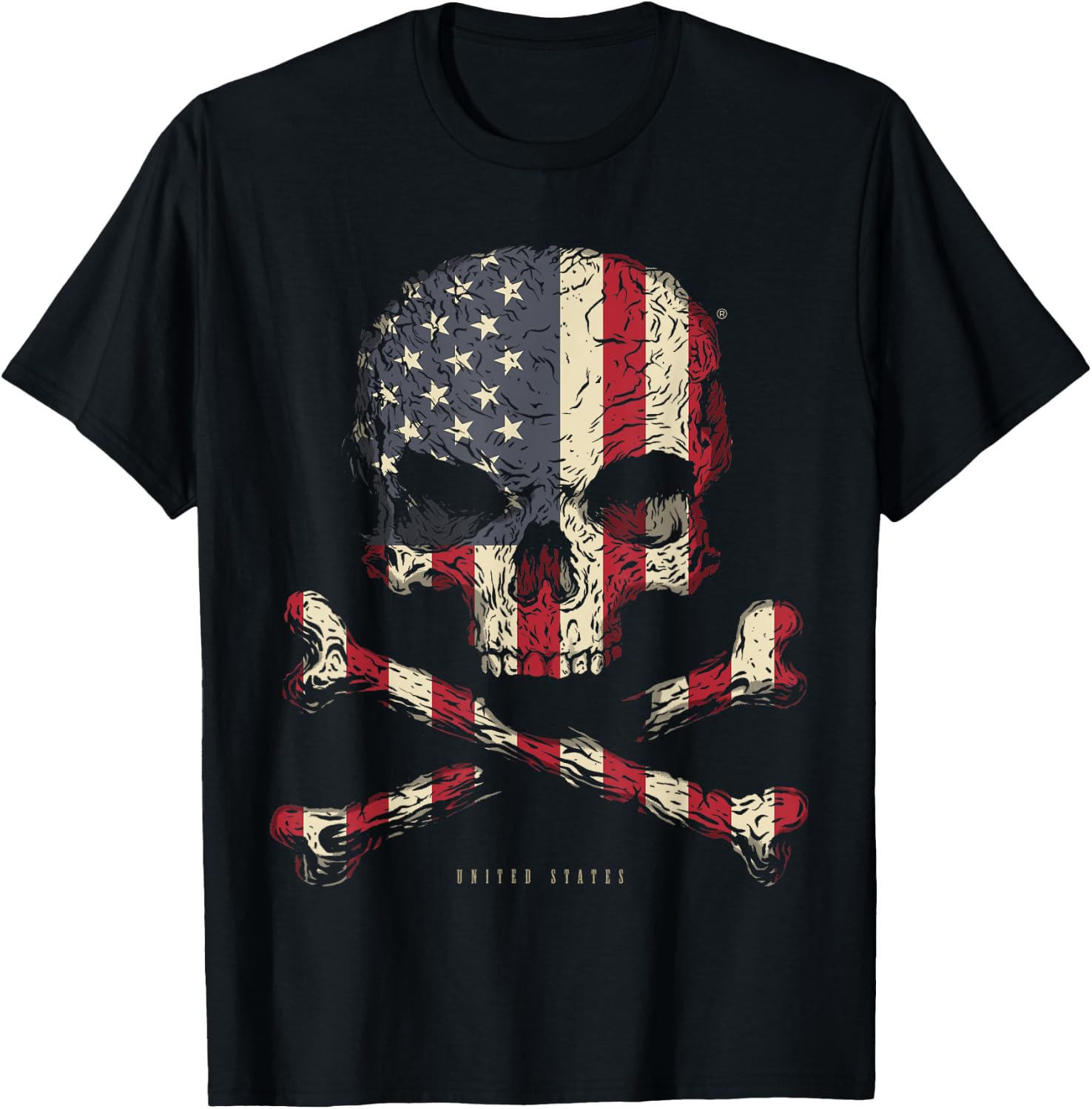 SKULL CROSSBONES UNITED STATES Flag Skeleton American Heart T-Shirt - T-Shirt | Black
