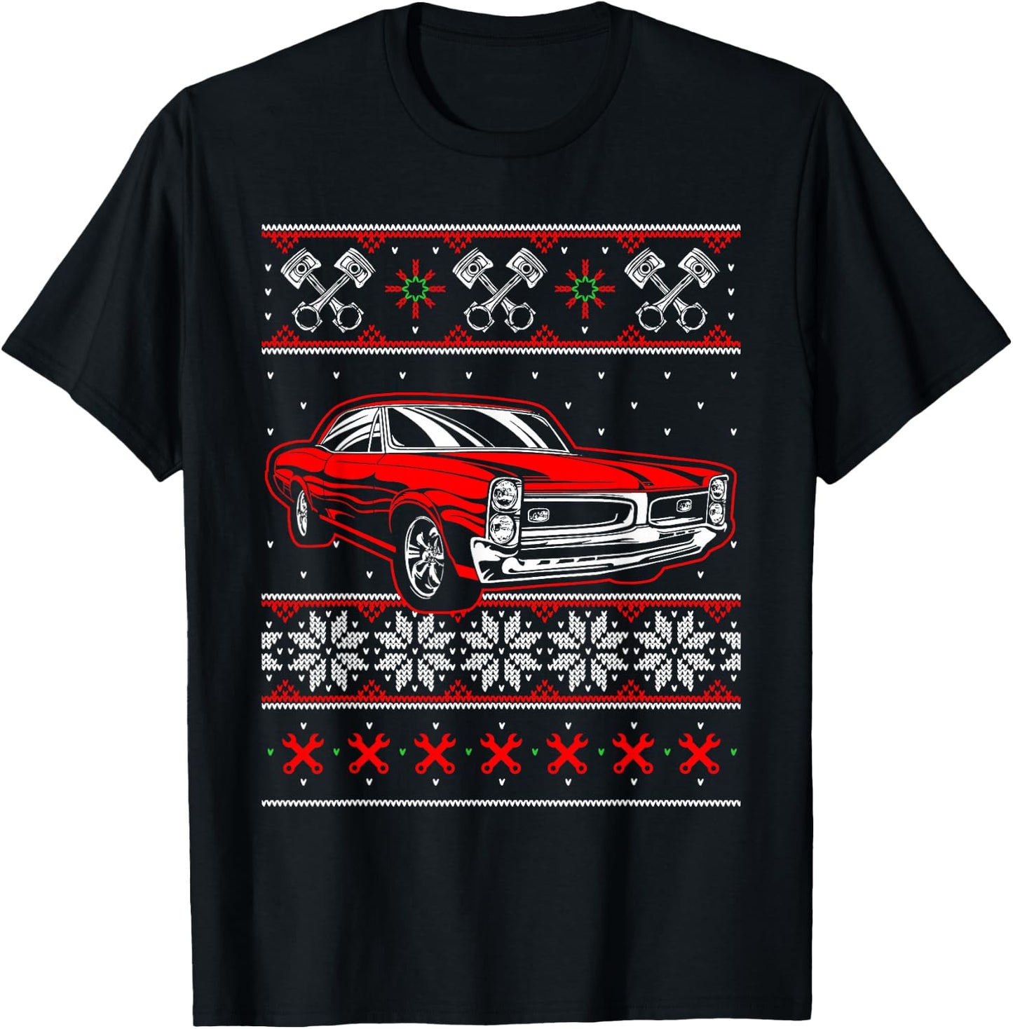 Mechanics Ugly Christmas Sweater Style Muscle Car T-Shirt - T-Shirt | Black