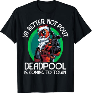 Marvel Deadpool Is Coming To Town Christmas T-Shirt - T-Shirt | Black