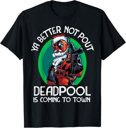 Marvel Deadpool Is Coming To Town Christmas T-Shirt - T-Shirt | Black