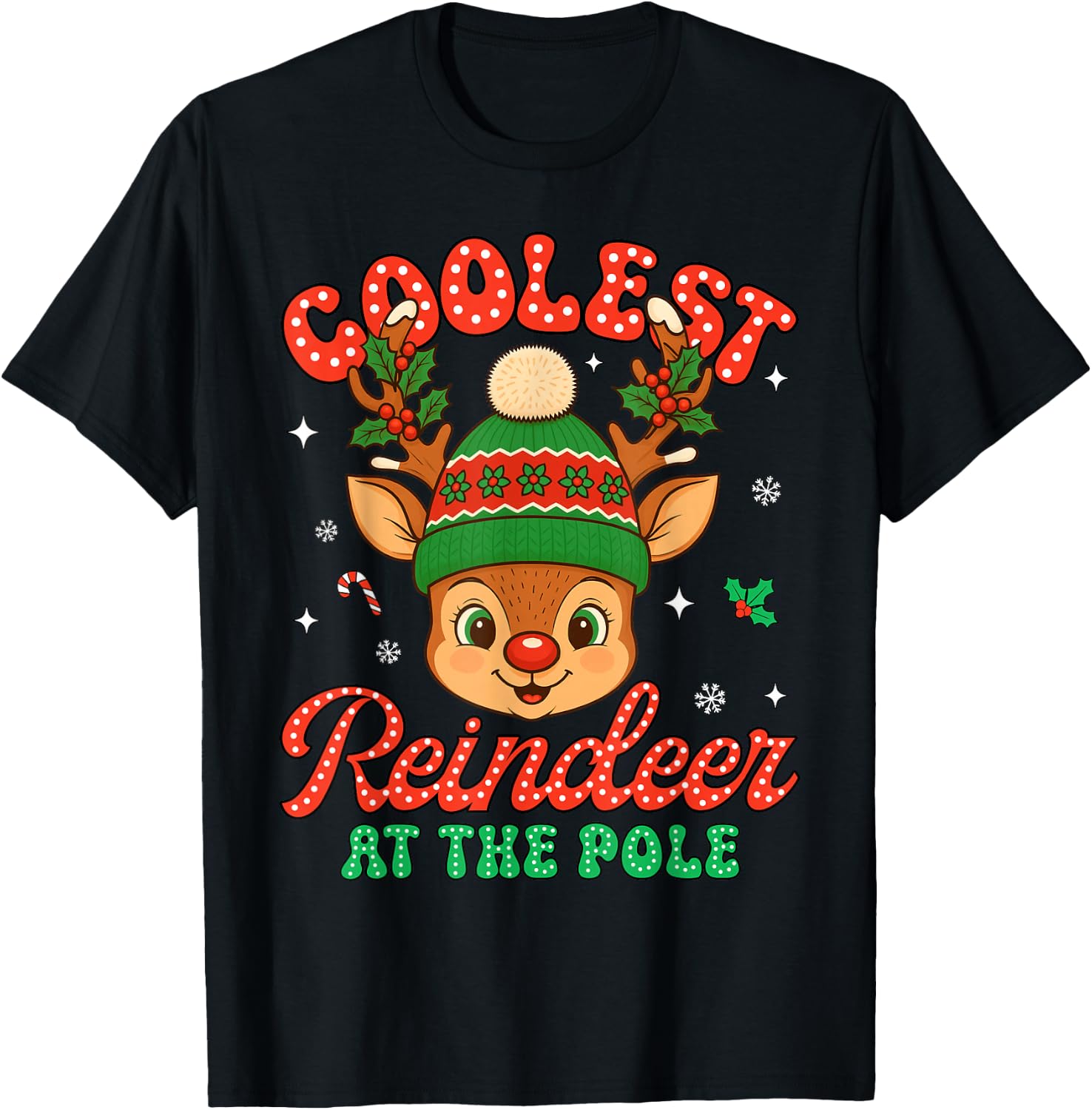 Coolest Reindeer at The Pole North Pole Christmas Boys Kids T-Shirt - T-Shirt | Black