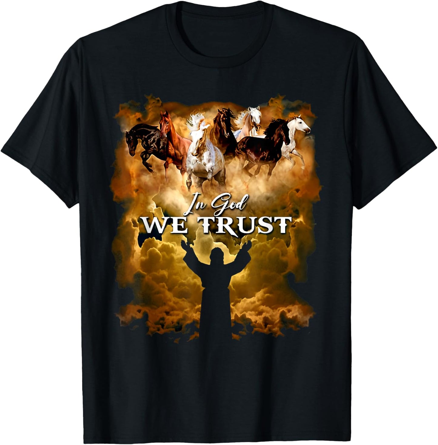 Jesus Horse In God We Trust - Christian , -Adults, -Kids, Black, Small, Short Sleeve T-Shirt - T-Shirt | Black