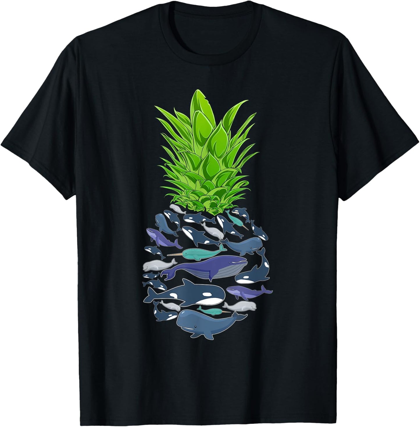 Hawaii Pineapple Whales T-Shirt - T-Shirt | Black