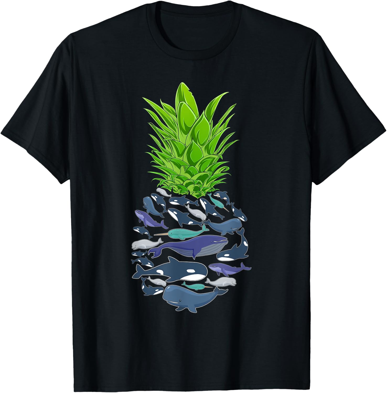 Hawaii Pineapple Whales T-Shirt - T-Shirt | Black